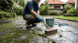 Lantai Garasi Berlumut Licin? Trik Bersihkan Paving Hujan